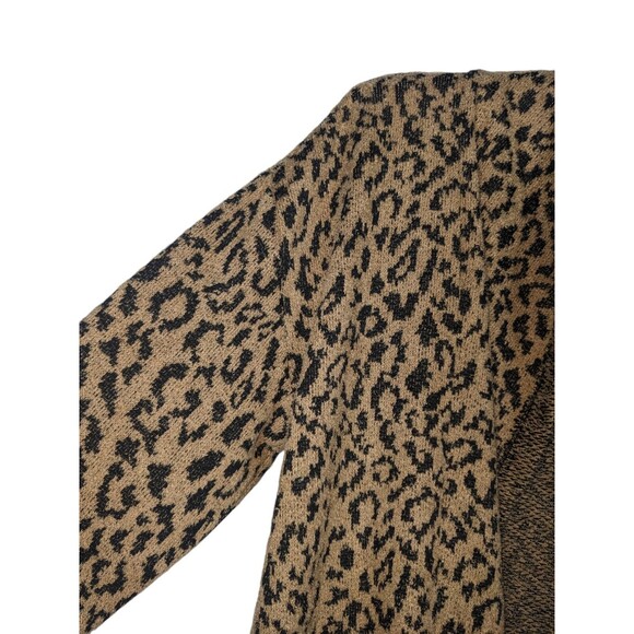 One World Cardigan S Women's Brown Leopard Animal Print Long Sleeve Pockets - Picture 3 of 9